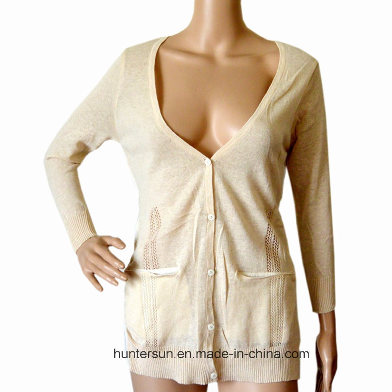 Women Knitted Sweater Pointelle Style with Pocket Cardigan (HS5507) – Sweater and Cardigan price|S