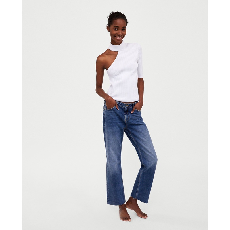 Women Ribbed Top with High Neck and Short Sleeves – Top and Sweater price|S