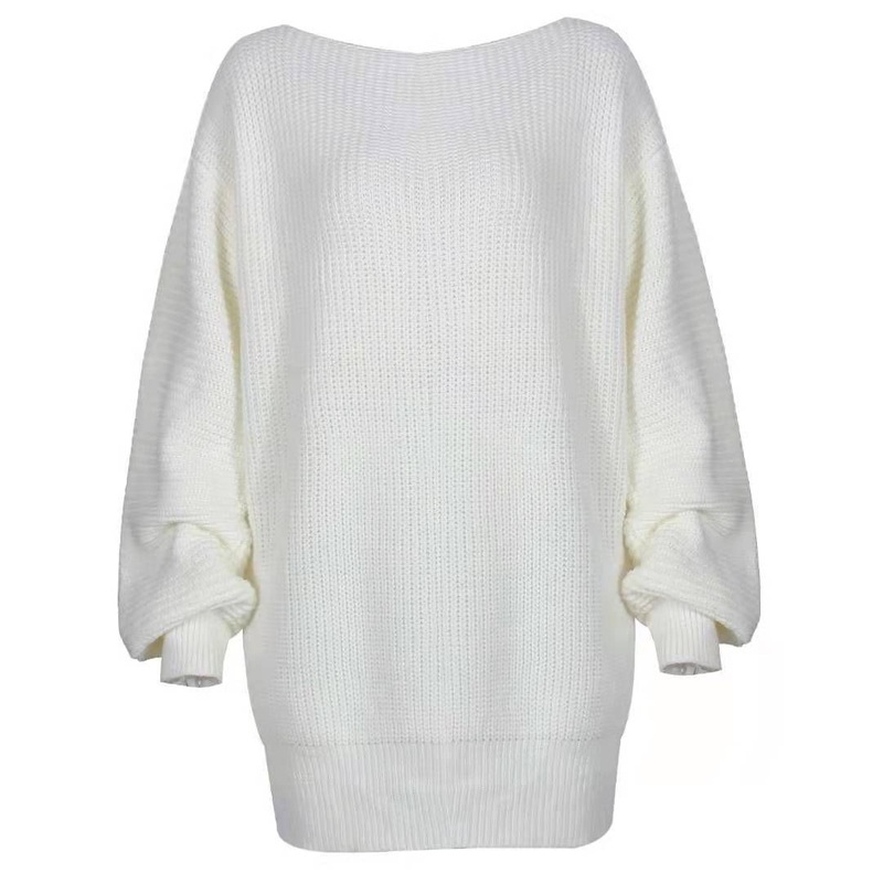 Women S Sweater Long Sleeve One Word LED Leisure Loose Knitting Dress Sweater – Women and Leisure price|S