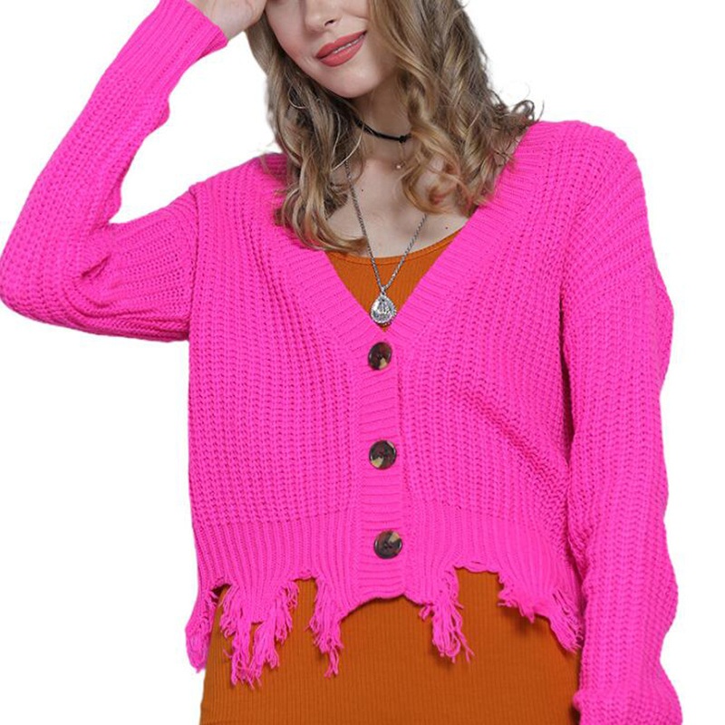 Women V Neck Knitted Casual Lady Fluorescent Cardigan Short Sweaters – Autumn Winter Sweater and Fashion Sweater price|S, S, M, L, XL