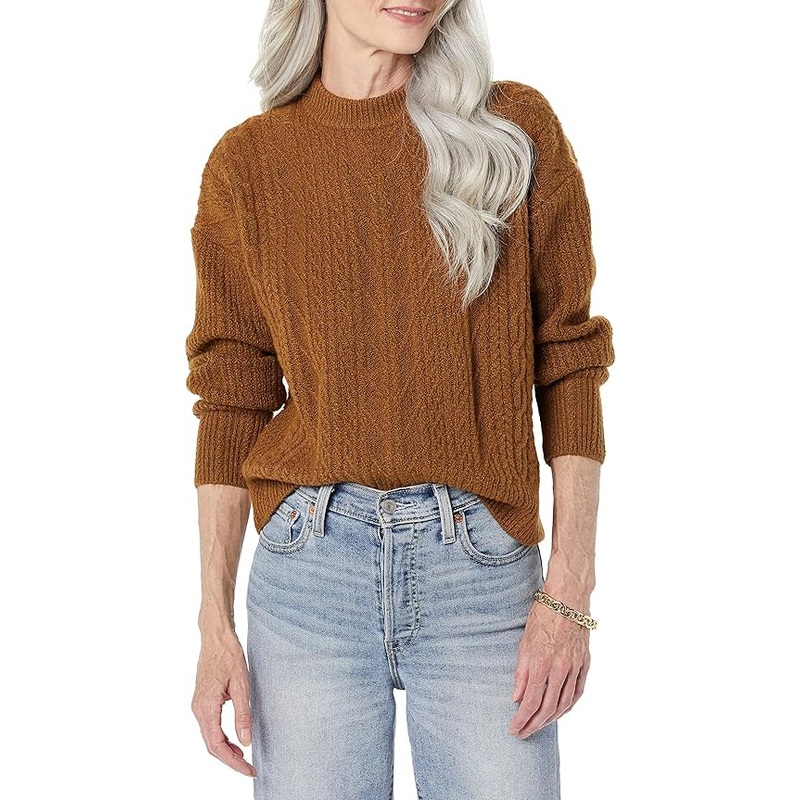 Womens Soft-Touch Modern Cable Crewneck Sweater (Available in Plus Size) – Knitwear Pullover and Soft Warm price|M