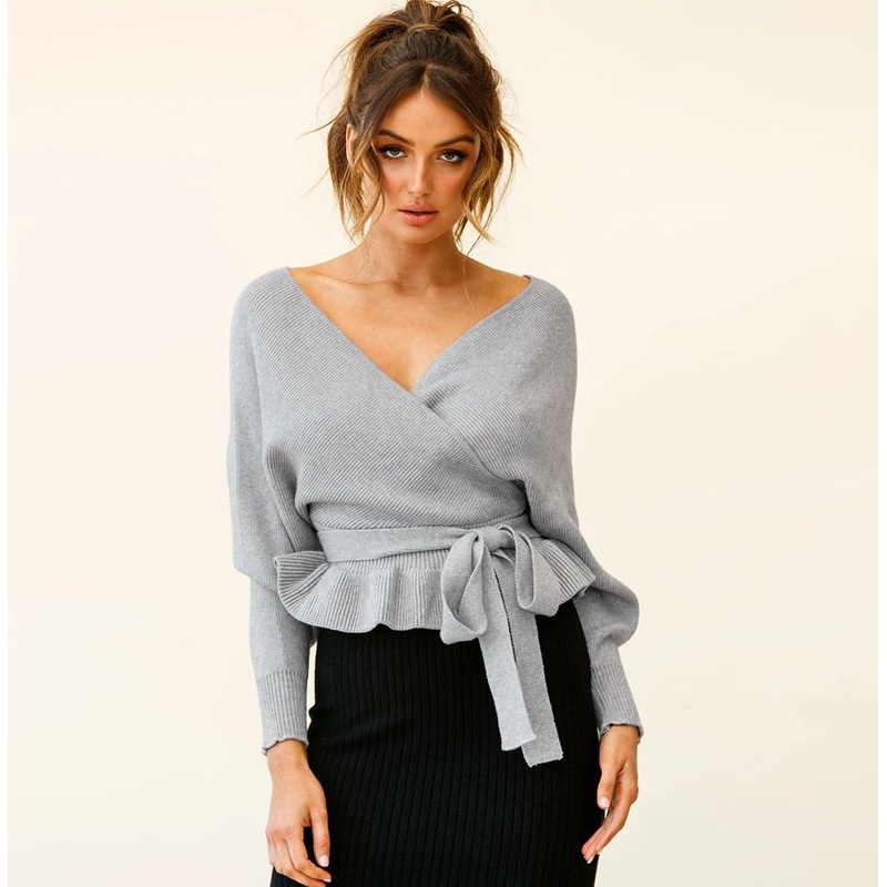 Autumn and Winter New Sexy V-Neck Open Back Sweater Lace-up Long-Sleeved Sweater – Women and Leisure price|S
