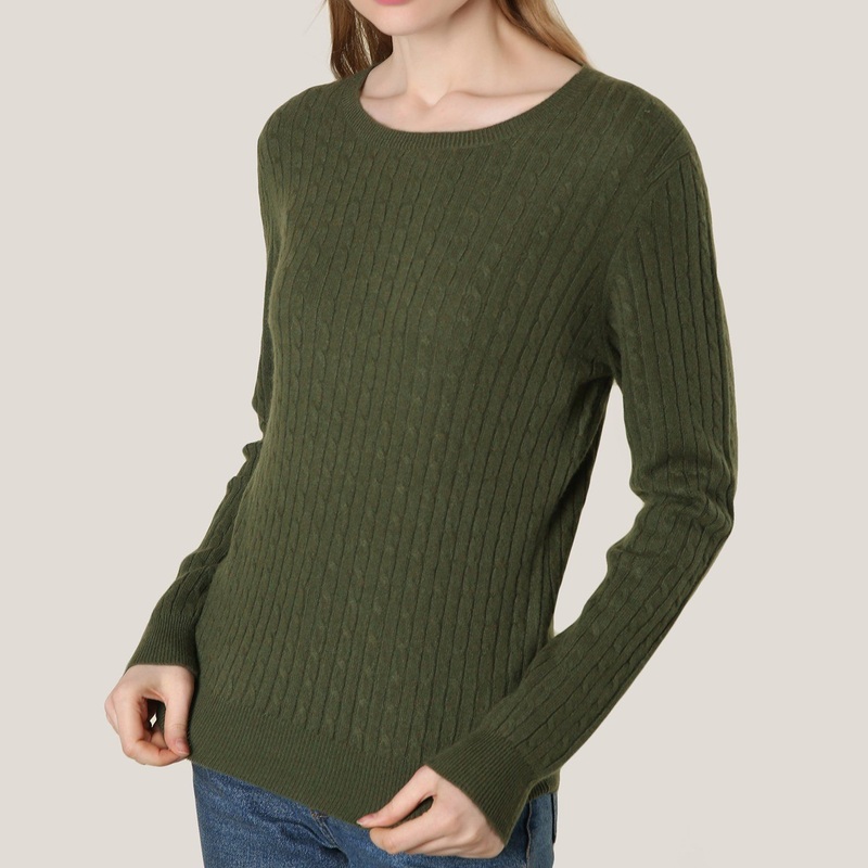 Cashmere Crew Neck Cable Knit Green Sweater for Woman – Cashmere Sweater and Women Sweater price|S
