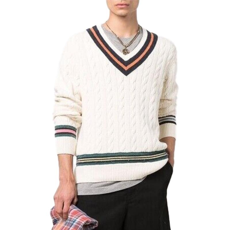 Custom College V-Neck Patchwork Tops Loose Striped Pullovers Unisex School Uniform Sweater – Customized Factory Sweaters and Custom College Sweaters price|S/M/L/Customized Size