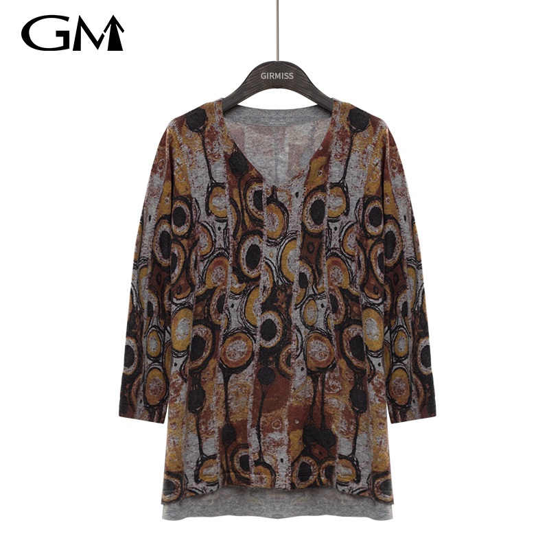 Fashion Circle Printed V-Neck Knitted Top – V-Neck and Knit price