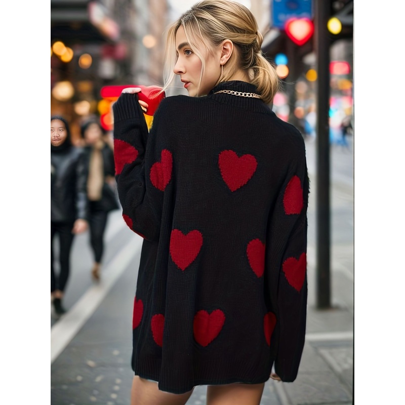 Heart-Shaped Warm Sweater – Womens Dress and Fluffy Sweater price|S