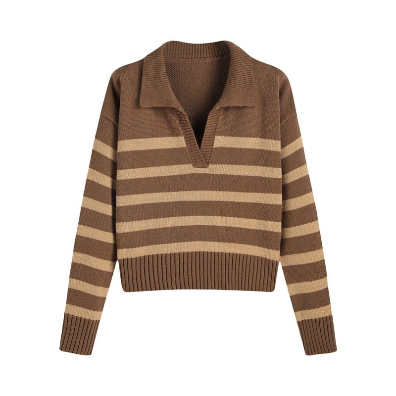 Knitwear Factory Custom Ladies V-Neck Pullover Top Winter Warm Striped Sweater – Women Sweater and Ladies Sweater Pattern price|S/M/L/Customized Size