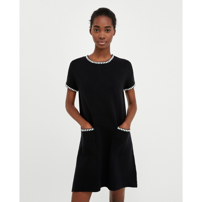 Ladies Round Neck Dress with Color Striped Trims – Sweater and Dress price|S