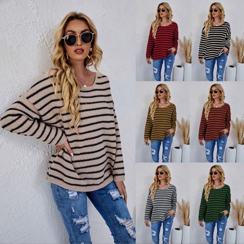 Loose Pullover Round Neck Striped Sweater – Knitwear and Sweater price|S