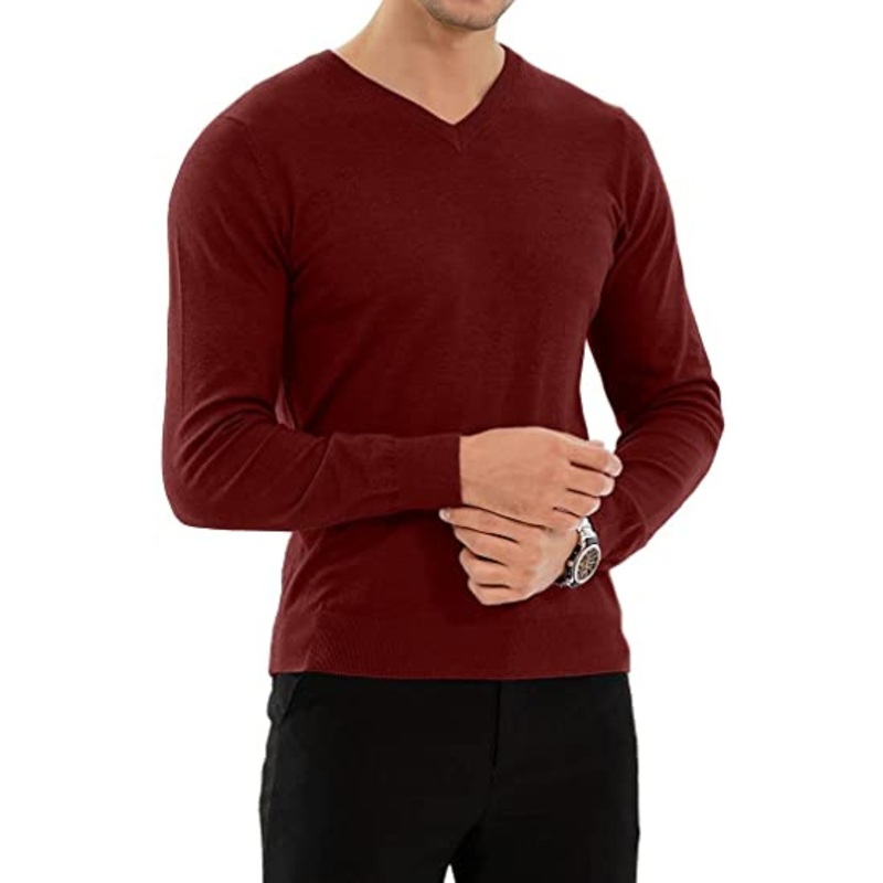 Mens Casual Slim Fit V-Neck Pullover Long Sleeve Knitted Pullover Sweaters – Base Sweater and Base Pullover price|S