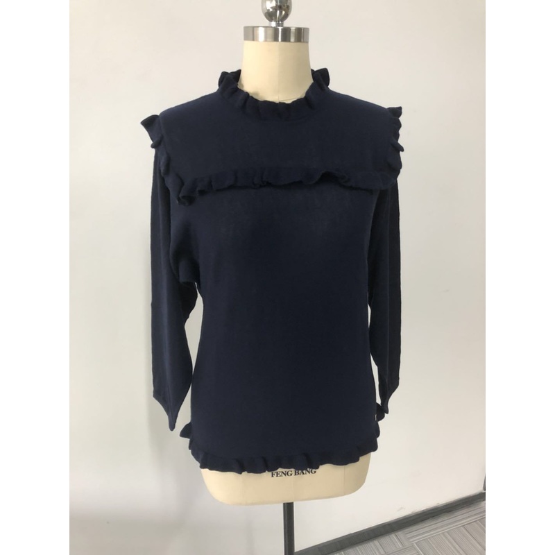 Merino Wool Frill Keyhole Long Sleeve Pullover Sweater – Knitwear and Garment price|S