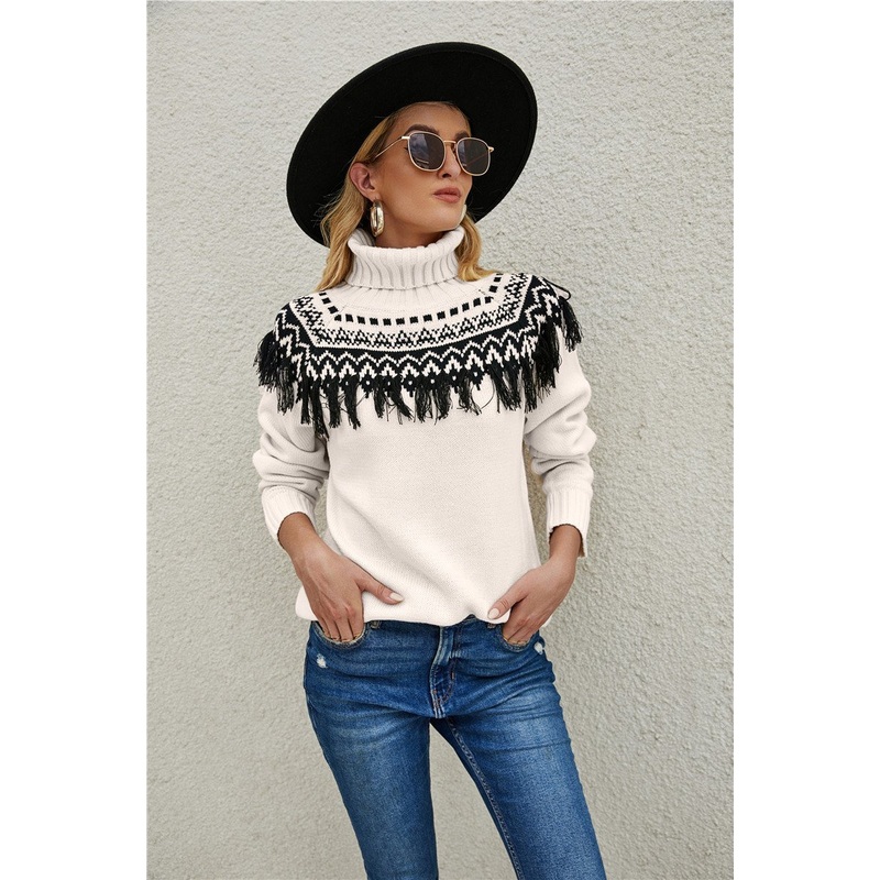 Women Sweater Tops Trendy Cozy Crew Neck Tassel Knit Pullover Jumper Back-to-Ancients – Women Fashion and Women Clothes price|S