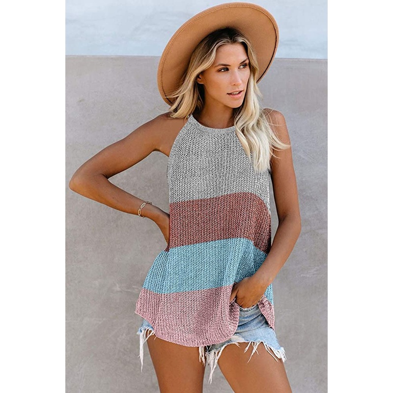 Womens Color-Block Knitted Vest Sleeveless Top Shirt Fashion Clothes – Dress and Clothes price|S