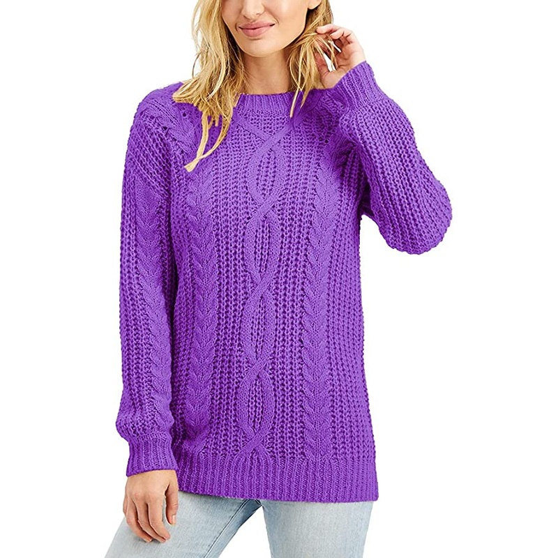 Womens Garment Knit Jacquard Sweater Long Sleeve Pullover Solid Casual Warm Winter Jumper Tops – Women Fashion and Women Clothes price|S