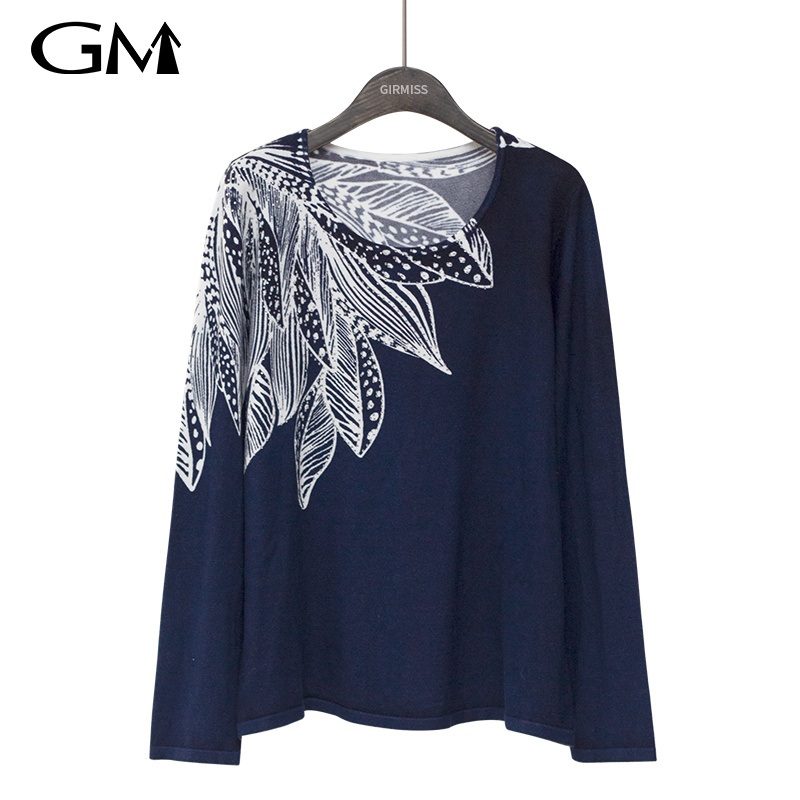 Womens Leaf Printed Knit Crew Neck Top – Leaf Print Knit and Top price|L