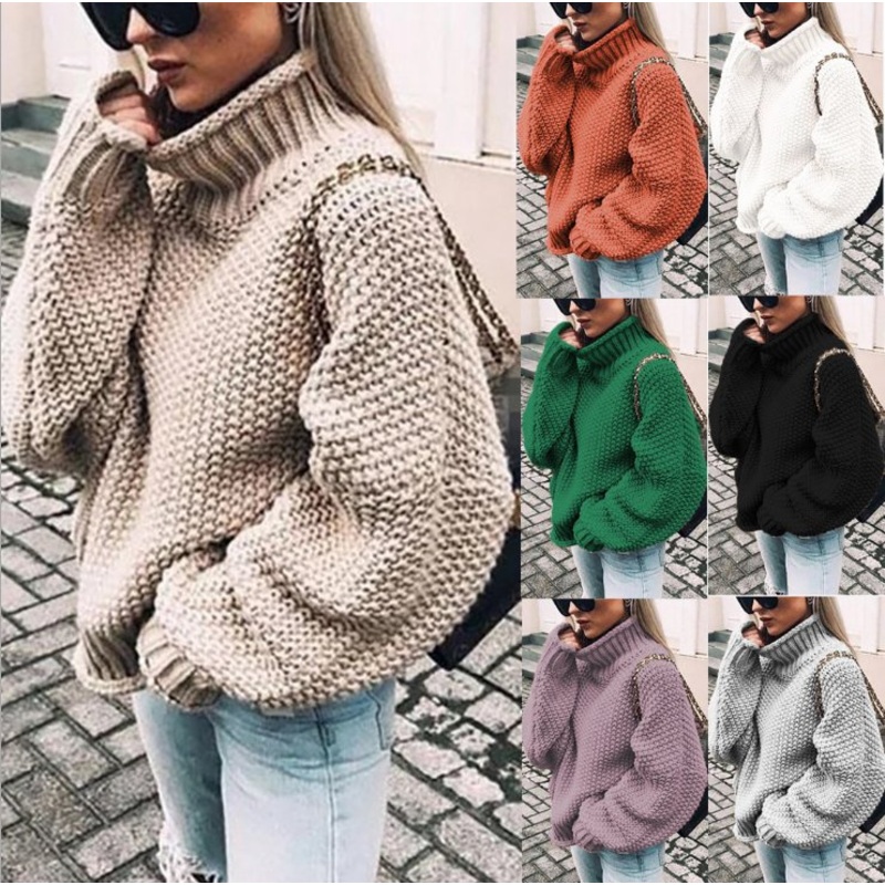 Womens Soft Warm Loose Long Sleeve Pullover Half Turtleneck Bodkin Granular Knitted Street Wear Jumper Sweater – Pullover and Clothing price|S