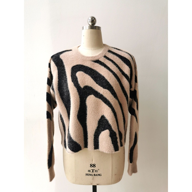 Womens Winter Fashion Pullover Sweater with Zebra Pattern – Woman Sweater and Round Neck Sweater price|S