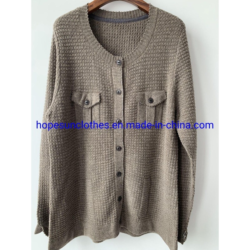 China Factory Women Jacquard Pocket Button Pearl Wool Acrylic Cardigan Knitwear Sweater – Sweater and Knitwear price|S