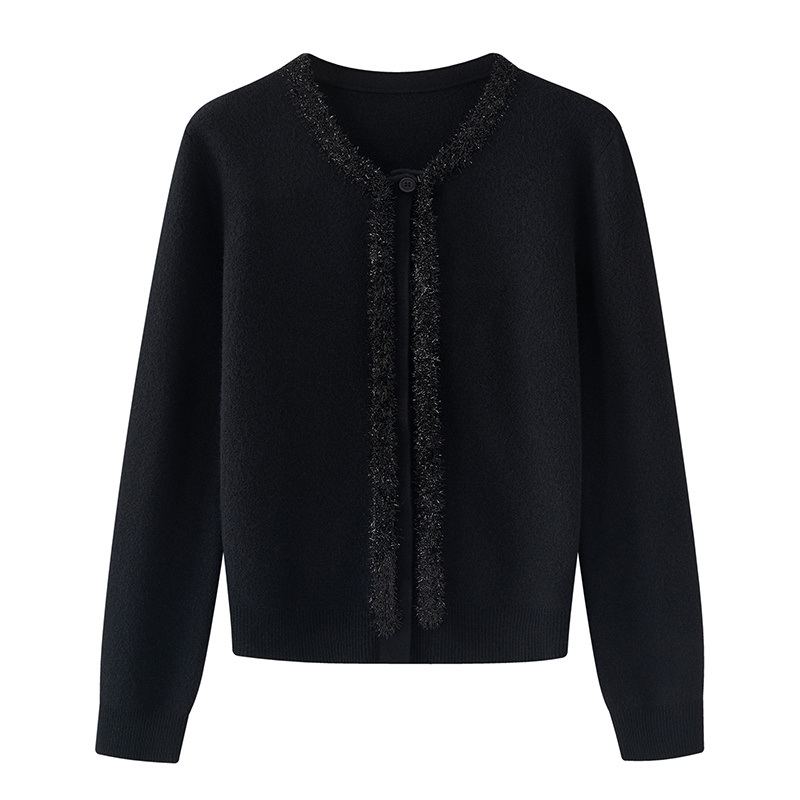 Comfortable Black Knit Outerwear Warm Long Sleeve Open-Front Sweater Button-up 100% Wool Cardigan for Women – 100% Wool Cardigan and Long Sleeve Sweater Cardigan price|S/M/L