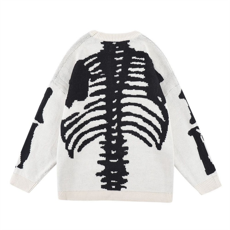 Customized Skeleton Jacquard Knit Pullover Mens Ins Hip Hop Street Fashion Personalized Loose Knitted Sweater/Sweaters – Sweater and Mens Sweater price|S