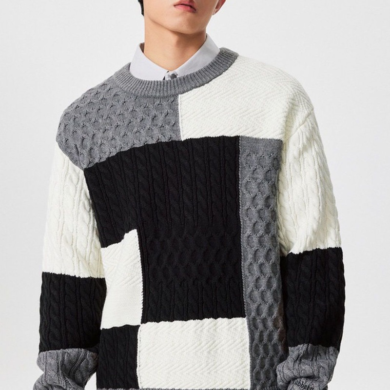 Fashion Intarsia Color Block Acrylic Knitted Pullover Sweater Men Clothes – Sweater and Men Sweater price|S