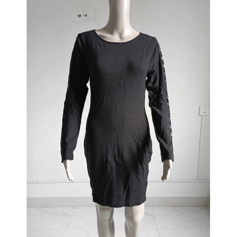 Good Quality Women Elegant Long Sleeve Dresses Casual Solid Sweater Dress with Metallic Haso Lock on Sleeves – Sweater and Fancy Sweater price|S