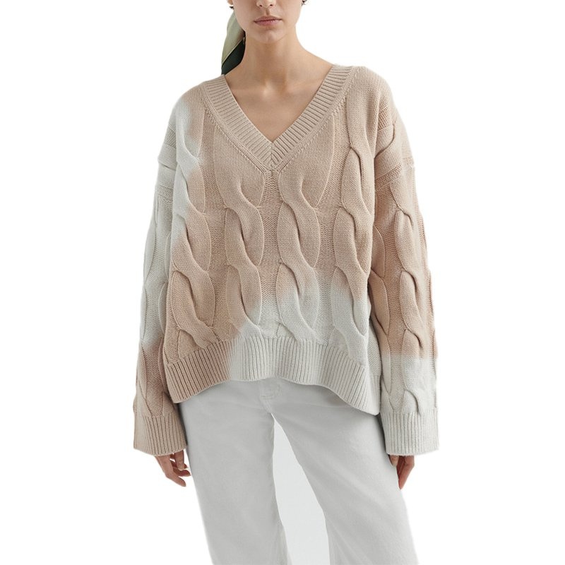 Manufacturer OEM ODM Woman Clothes Sweaters Winter Tie-Dye V Neck Women Pullover Jacquard Sweater Twist Pattern Woman Sweater – Ladies Sweater and Striped Sweater price|S, S/M/L/Customized Size