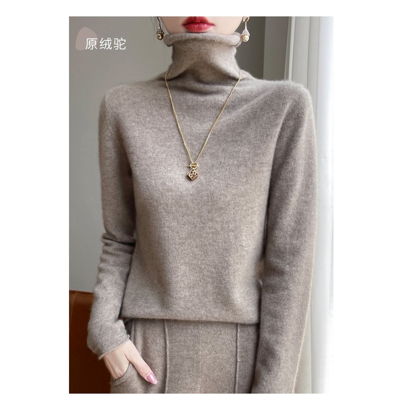 Pile Collar Tight Slim Long Sleeve Spring Autumn Versatile Top Wool Sweater Women Pullover – White and Black price|S-XXXL,Customizable