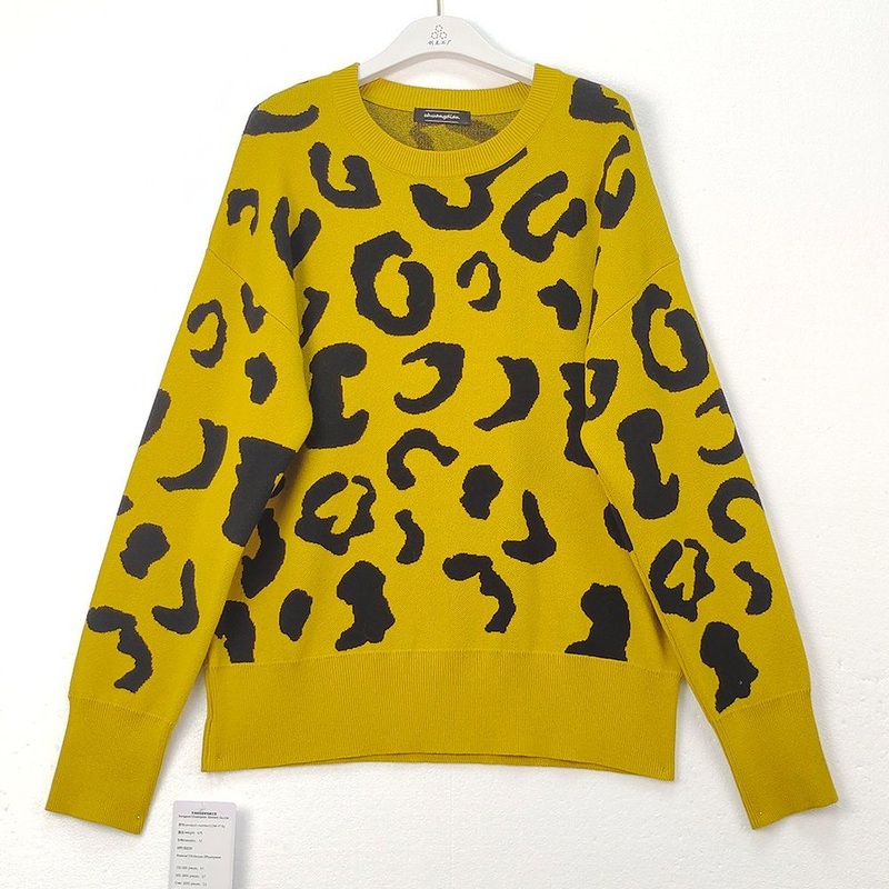 Plus Size Womens Clothes Custom Leopard Pattern Casual Jacquard Pullover Sweater – Customized Factory Sweaters and Womens Cardigan Sweater price|S/M/L/Customized Size