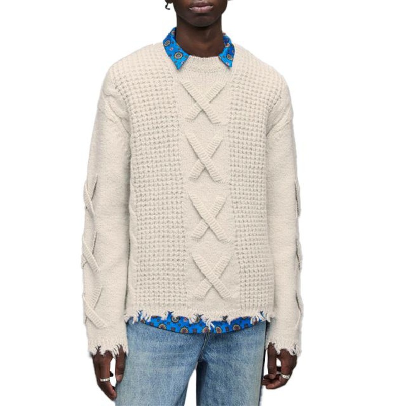 Three-Dimensional Jacquard Men Pullovers Solid Color Loose Damen Pullover Hip-Hop Style Raglan Hem Pullover Sweater for Men – Mens Sweater and Striped Sweater price|S, S/M/L/Customized Size
