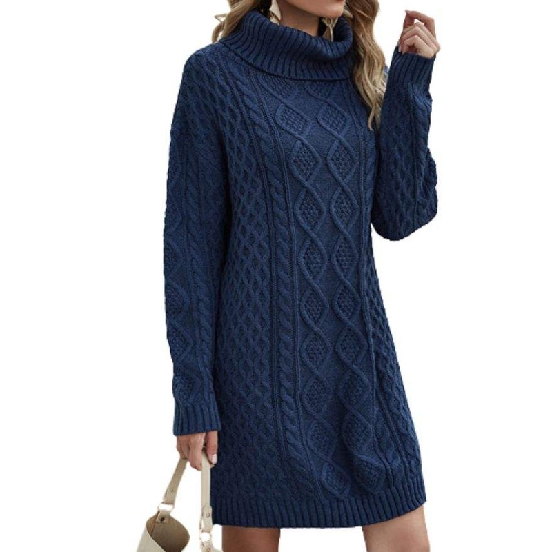 Western Ladies Fashion Irregular Knit Long Sleeve Crew Neck Casual Short Oversized Distressed Sweaters Dress – Knitwear and Designed Dress price|S