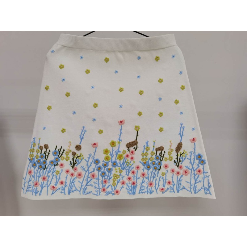 Womens Skirt, White Color with Flower Embroidery Both by Hand and Machine – Knitwear/Skirt and Flower Embroidery price|S